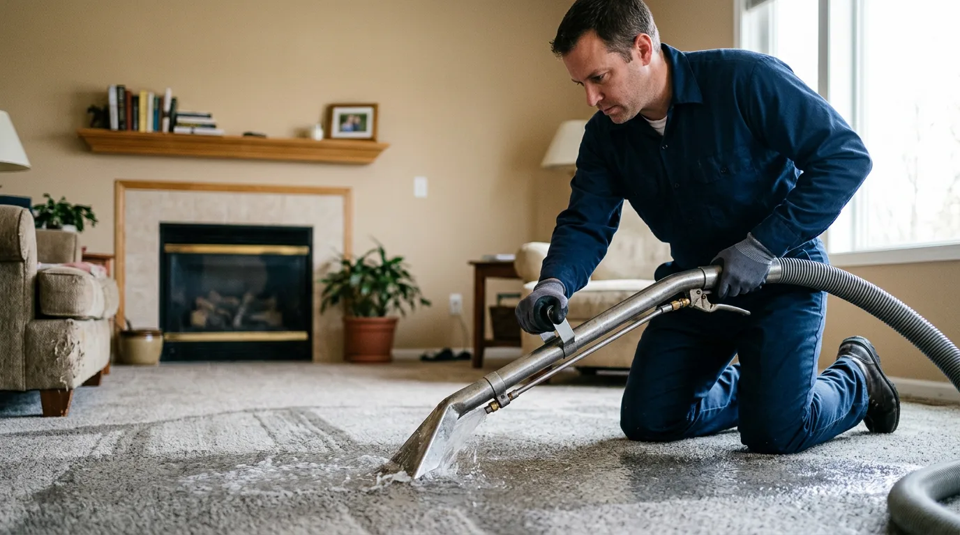 Water damage restoration technician working near Howard City, MI